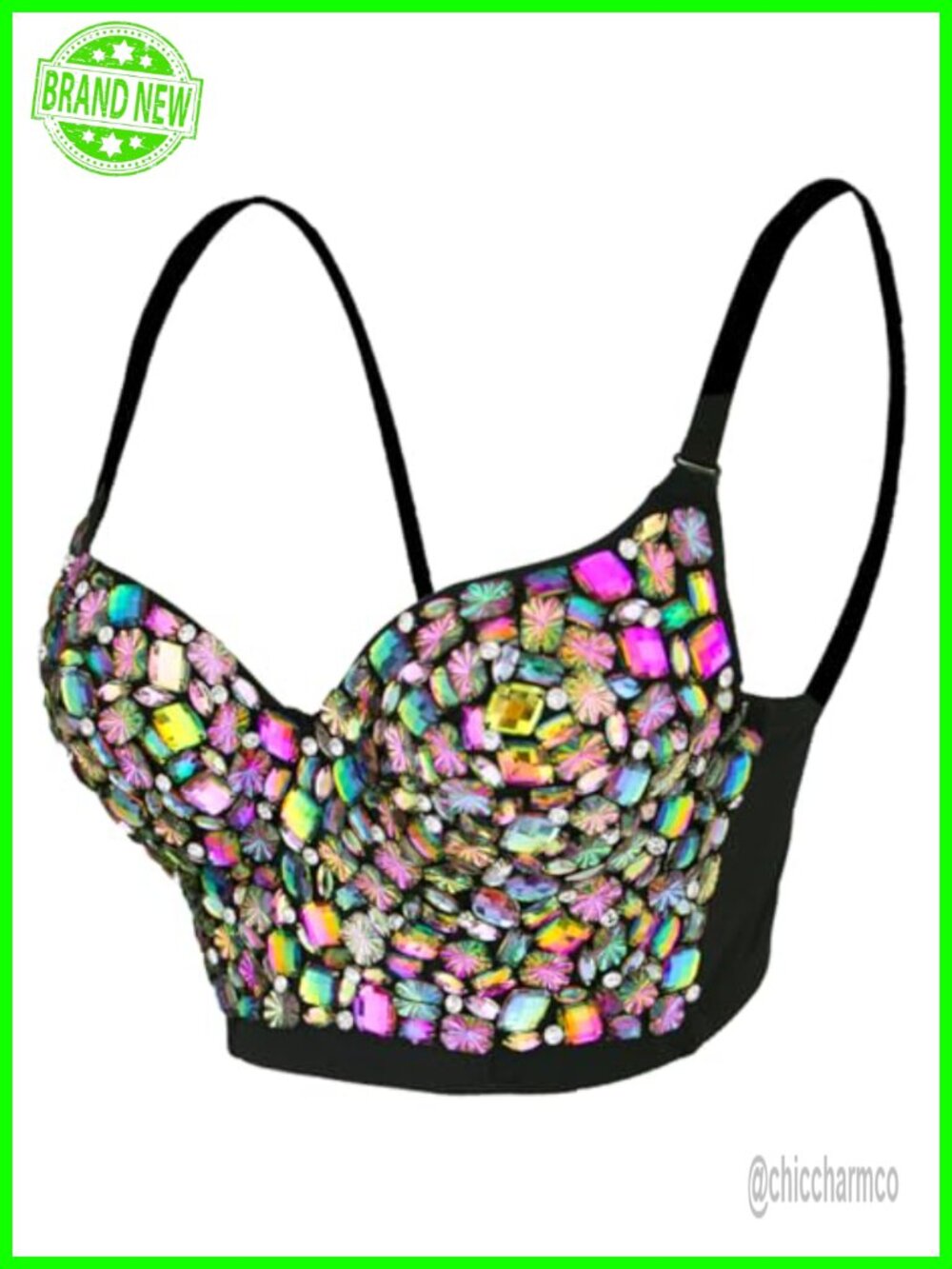 Rhinestone Bustier Top Iridescent Gemstone Corset Club Party Sparkling